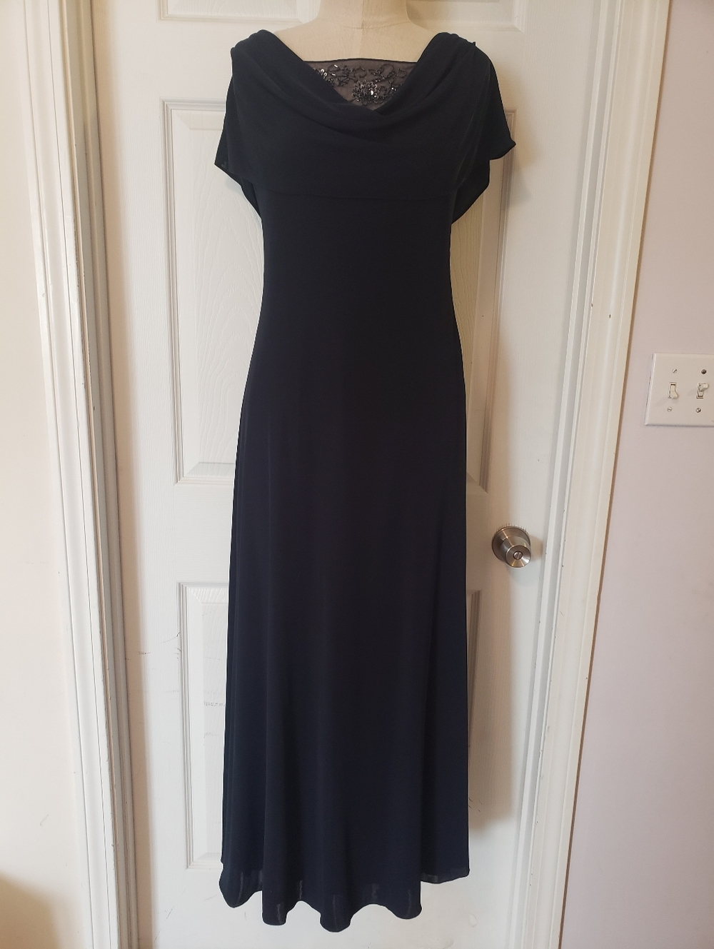 Elegant Black Cowl Neck Maxi Dress Size 10